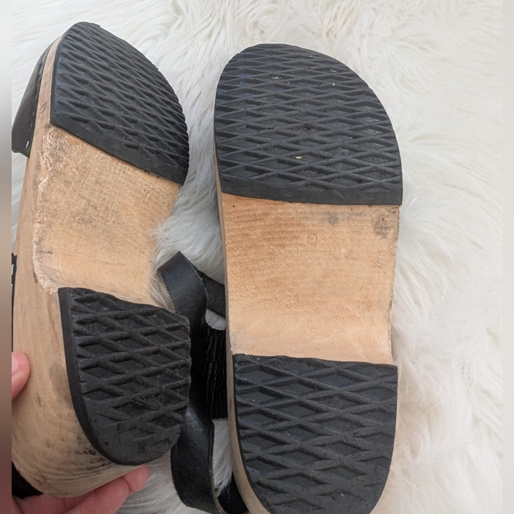 Swedish Hasbeens Mary Jane Clog Sandals in Black Leather Size 39 - Picture 6 of 8